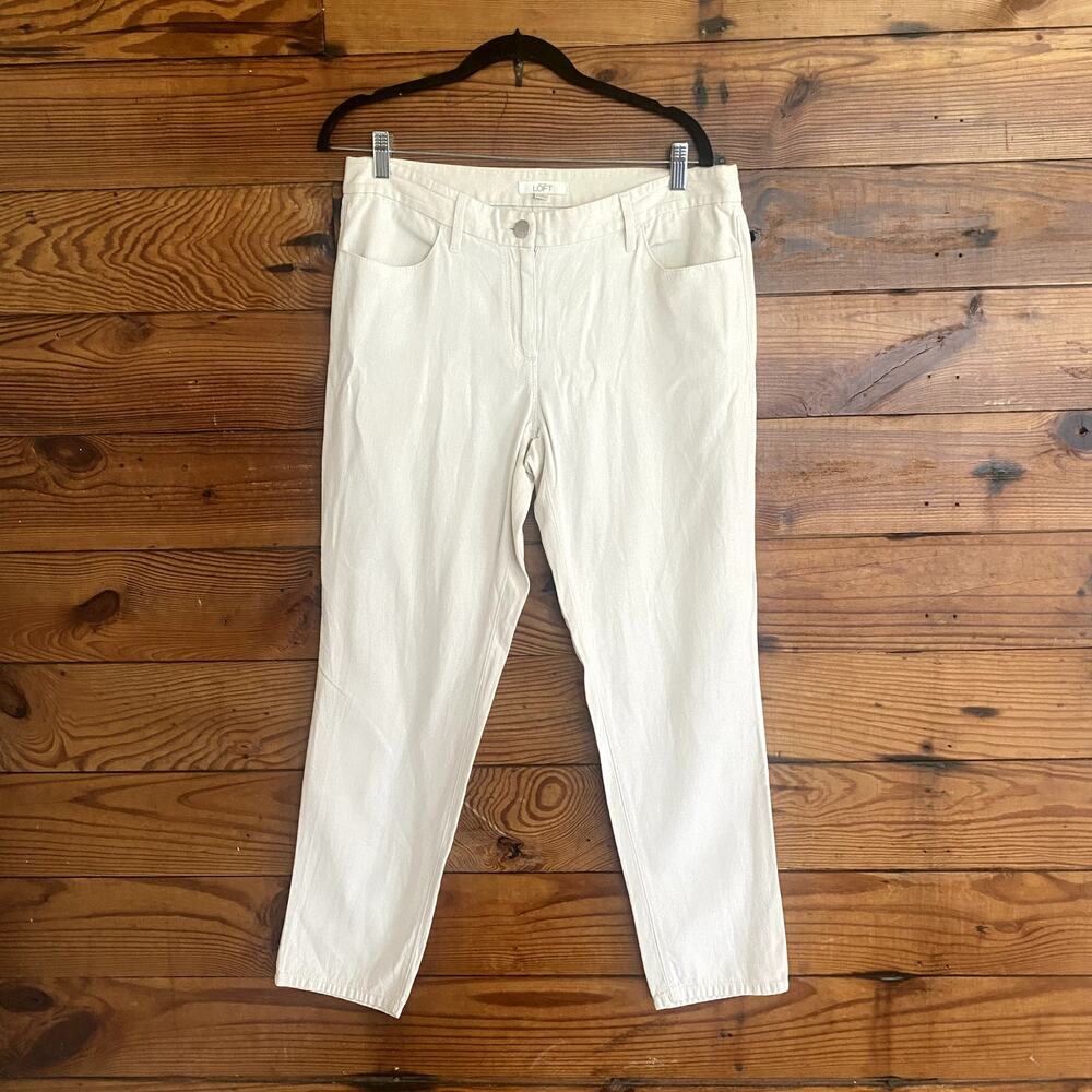 Loft ivory cotton linen pants size 6